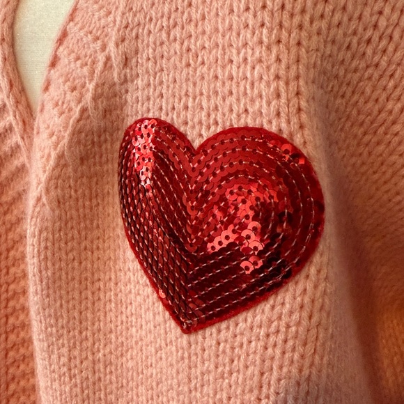 Oversized Sequin Heart Cardigan in Blush - Picture 5 of 6